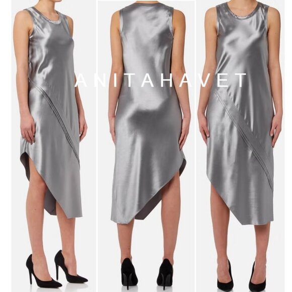 HELMUT LANG Lacquered Silk Asymmetrical Dress - Picture 2 of 4